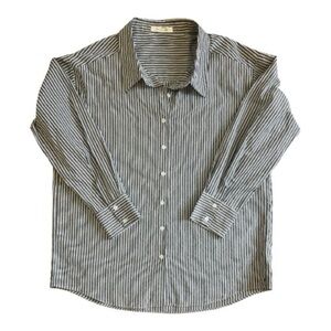 Mustard Seed Gray and White Striped Casual Oversized  Shirt Women L